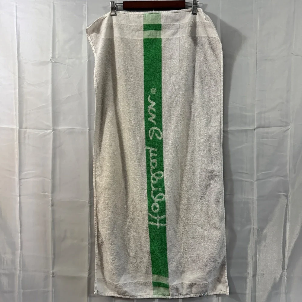 Vintage Holiday Inn Hotel Bath Towel White Green Script Logo Cotton Terry 42x21